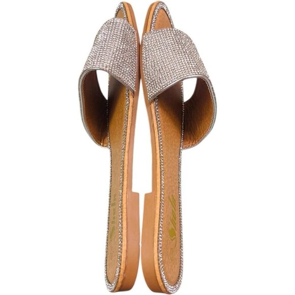 Shein Silver Round Toe Rhinestone Flat Sandals - Picture 9 of 12